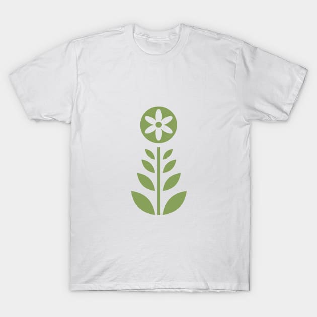 Scandinavian Retro Flowers Moss Green on Beige T-Shirt by Pinkdeer